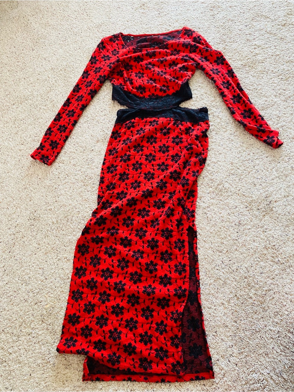 Free People Red and Black Floral Dress